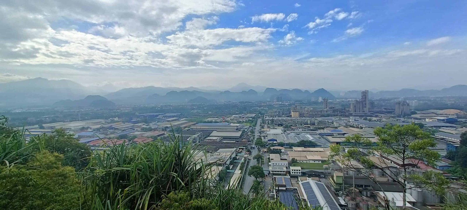 Aerial view of Ipoh city and mountains from Perak Tong Cave Temple viewpoint